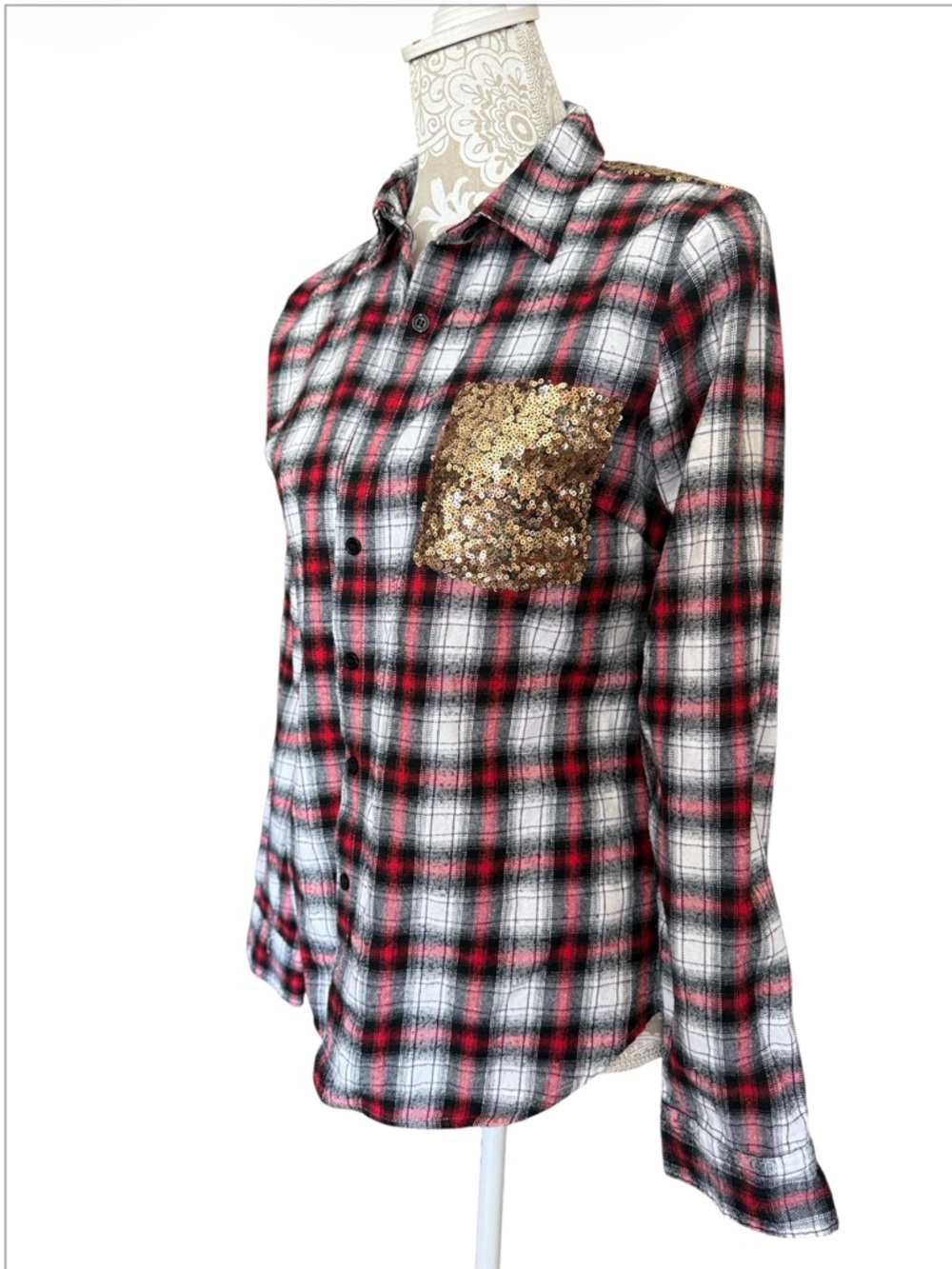 E2Clothing sequined plaid button up
